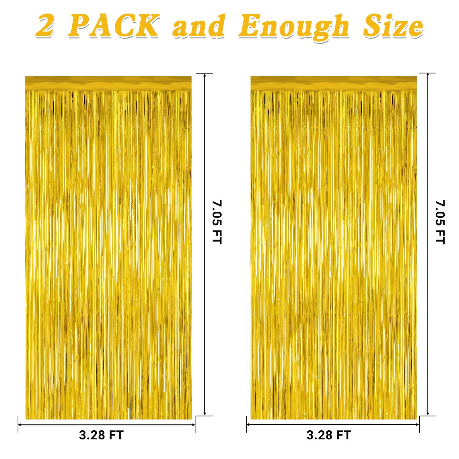 2 Pack Gold Tinsel Backdrop, 3.28 FT x 7.05 Metallic Fringe 2 PCS,