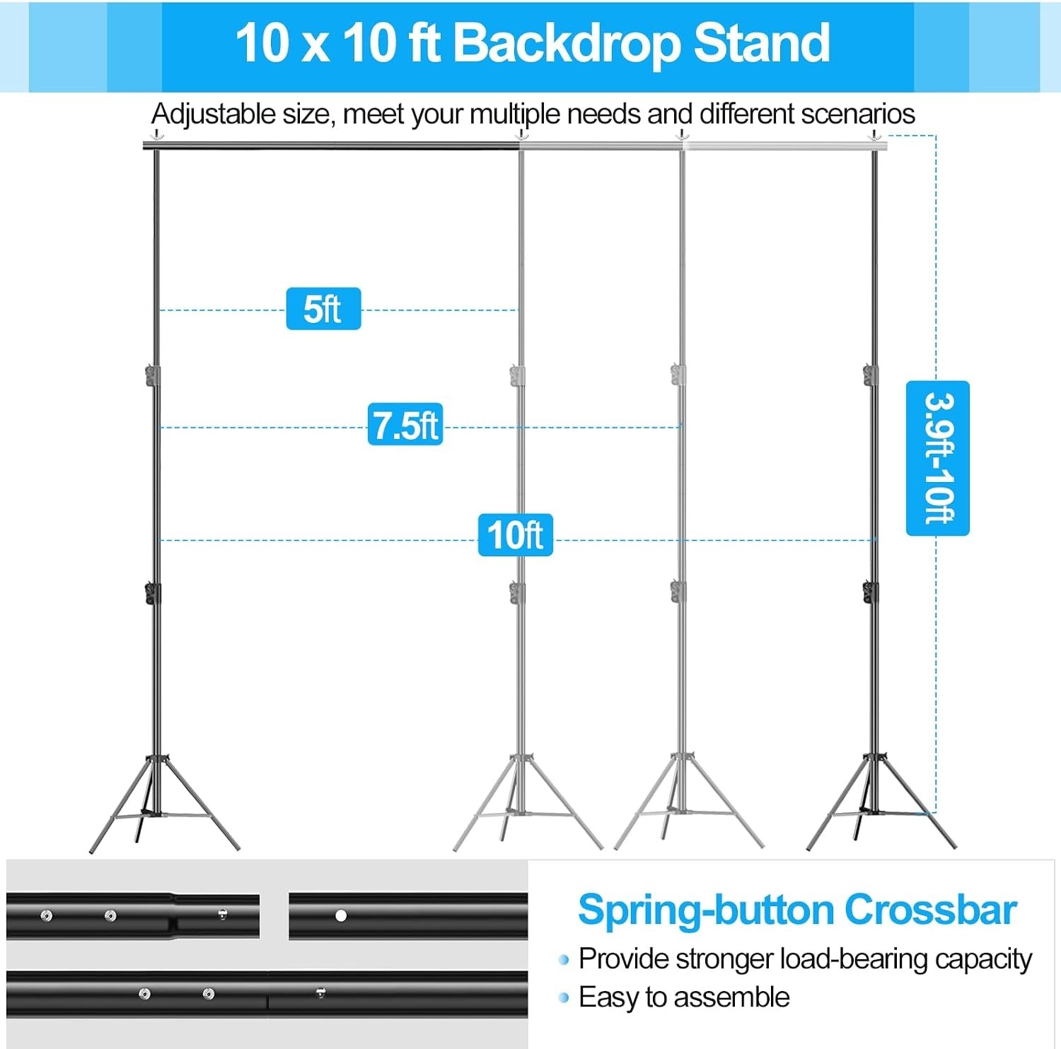 Heavy Duty Backdrop Stand, 10 x 10ft Adjustable Photo Background Support Syst…
