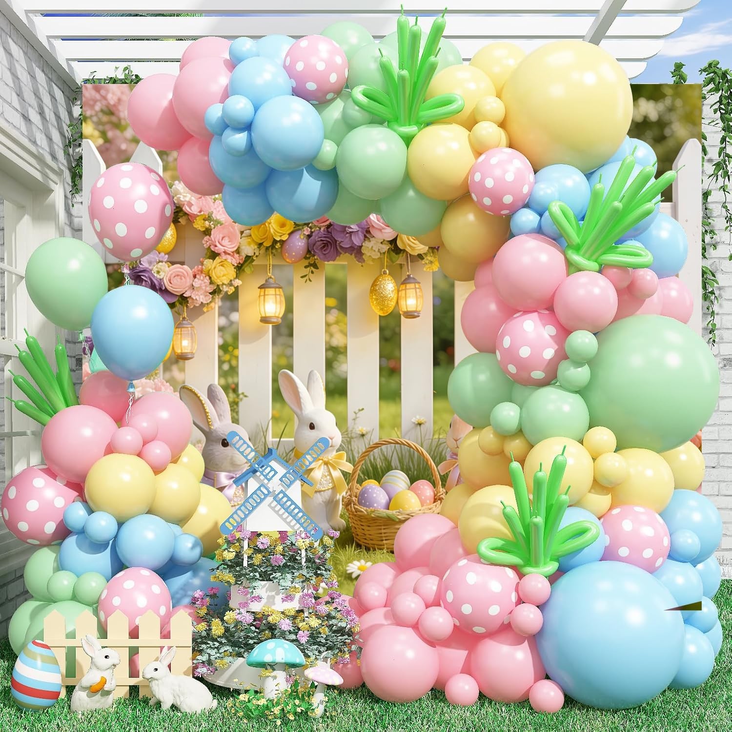 10x8ft Easter Backdrop Glitter Fence Flower Spring Garden Backdrops for Photo…