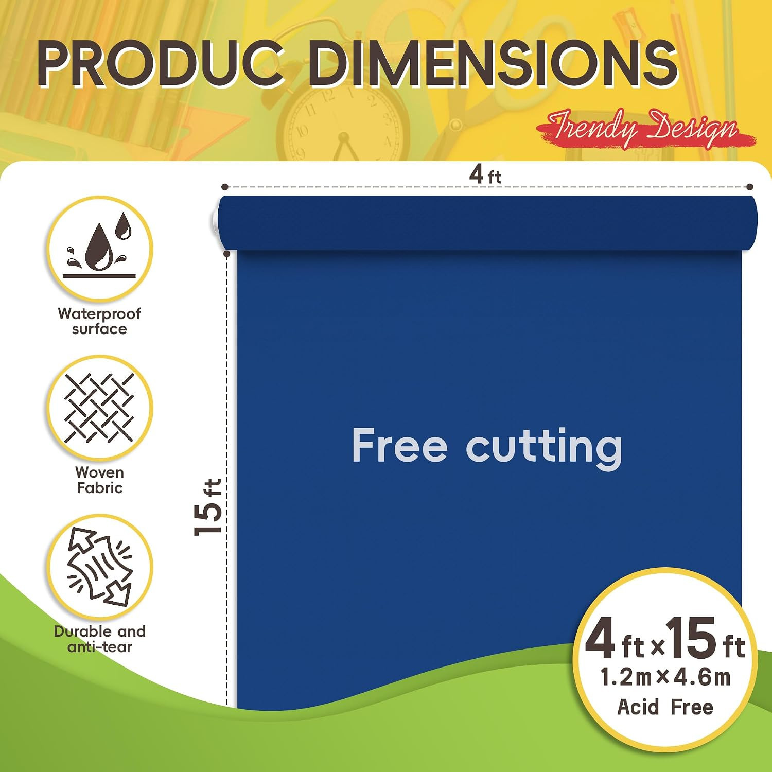 4Ft X 15Ft Deep Blue Bulletin Board Fabric Roll, Non-Woven Bulletin Board Paper,