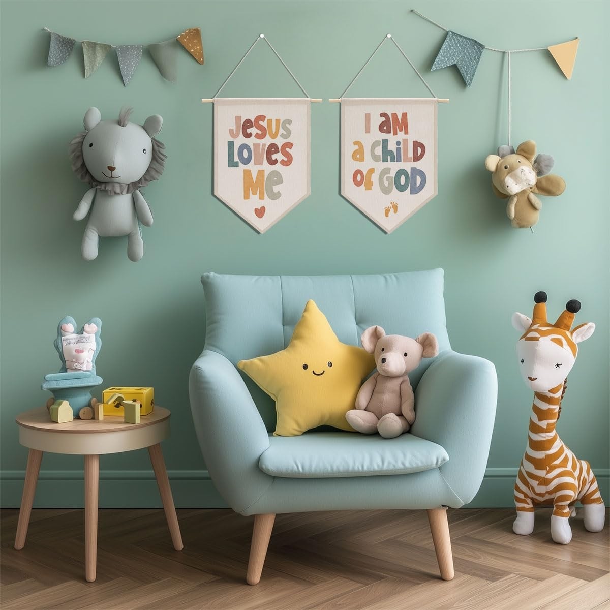 2 PCs Inspirational Bible Verse Boho Toddler Baby Room Nursery Wall Decor Chr…