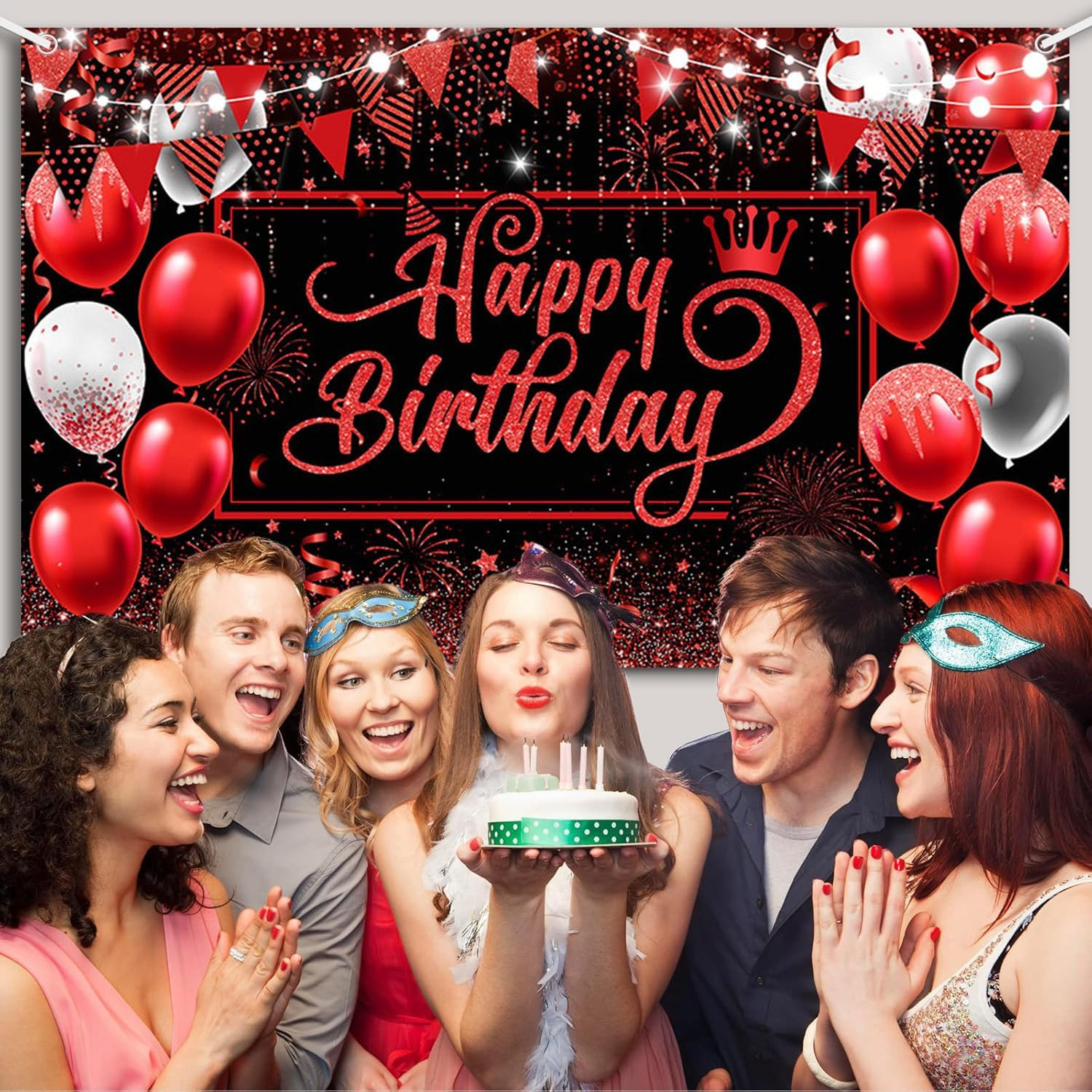 Happy Birthday Backdrop for Man Photography Background Red and Black