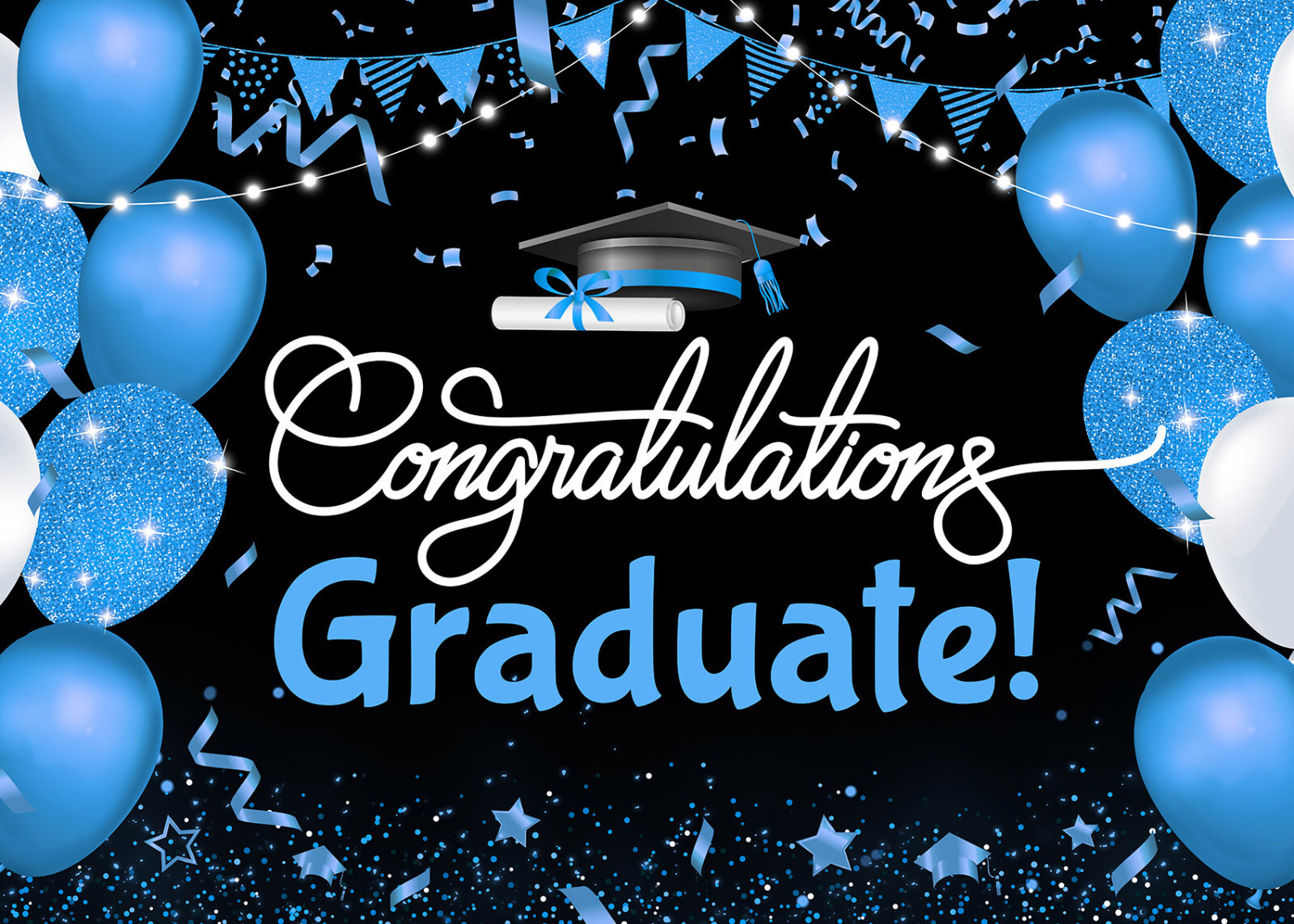 10x8ft Creative Blue Balloon Graduation Party Photo Background Studio Props