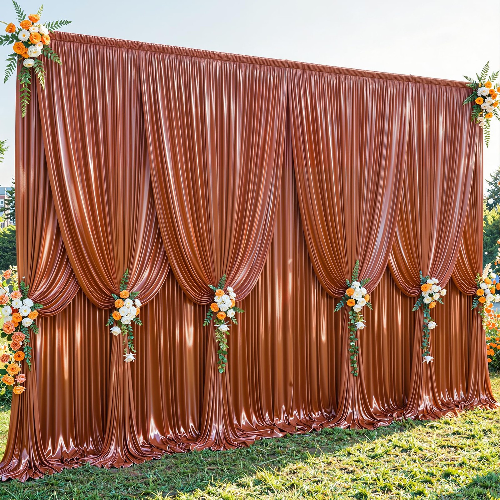 40x10ft Terracotta Glitter Backdrop Curtain W5 x H10′(8 Panels),