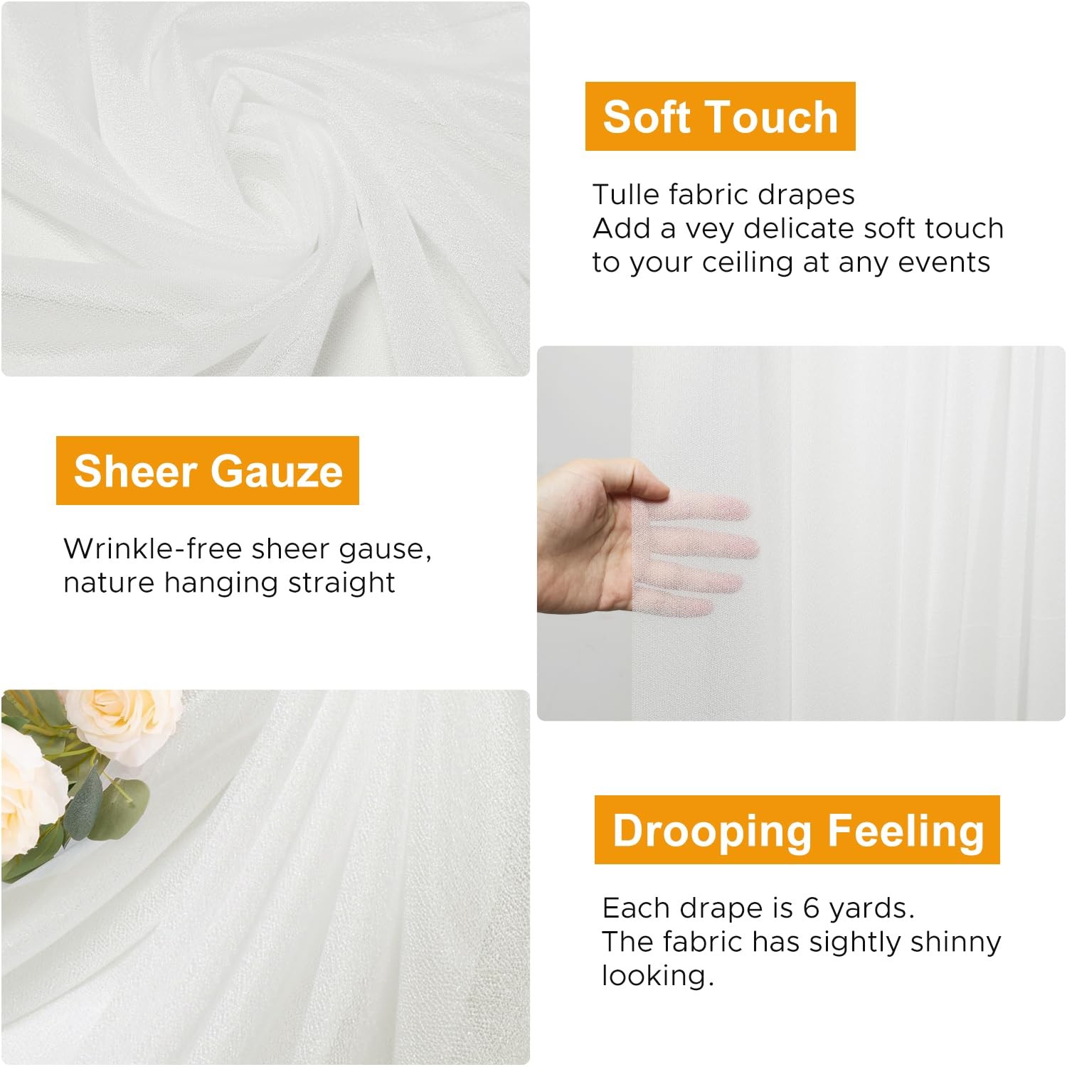 Wedding Arch Draping Fabric 1 Panel 28.7″ x 20FT Ivory Sheer Chiffon Backdrop…