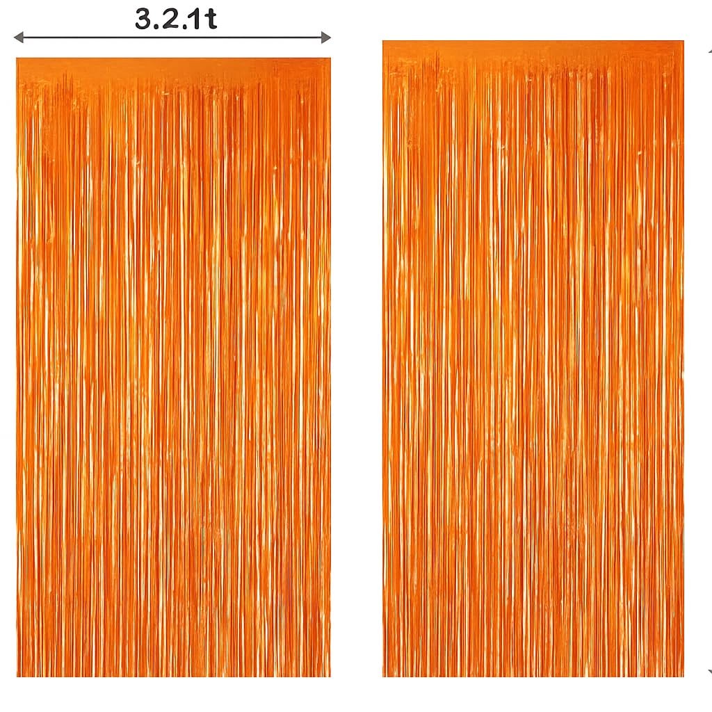 2 PCS 3.2×6.4ft Orange Macaron Foil Fringe Backdrop Curtains Metallic Tinsel