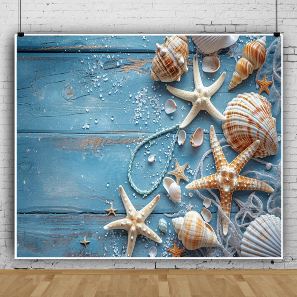 12x8ft Summer Nautical Backdrops for Photography Rustic Blue Wood Ocean Seash…