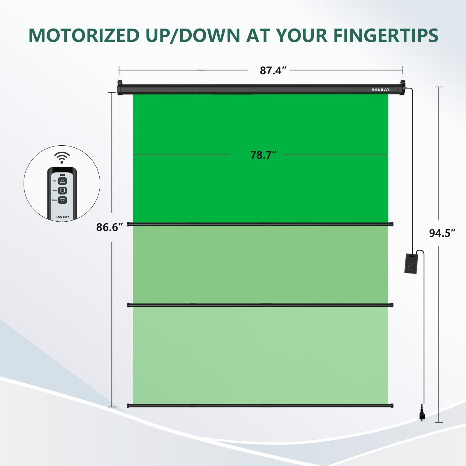 RAUBAY Motorized Pull Down Green Screen – 78.7″ x Wider(78.7 x 86.6in),