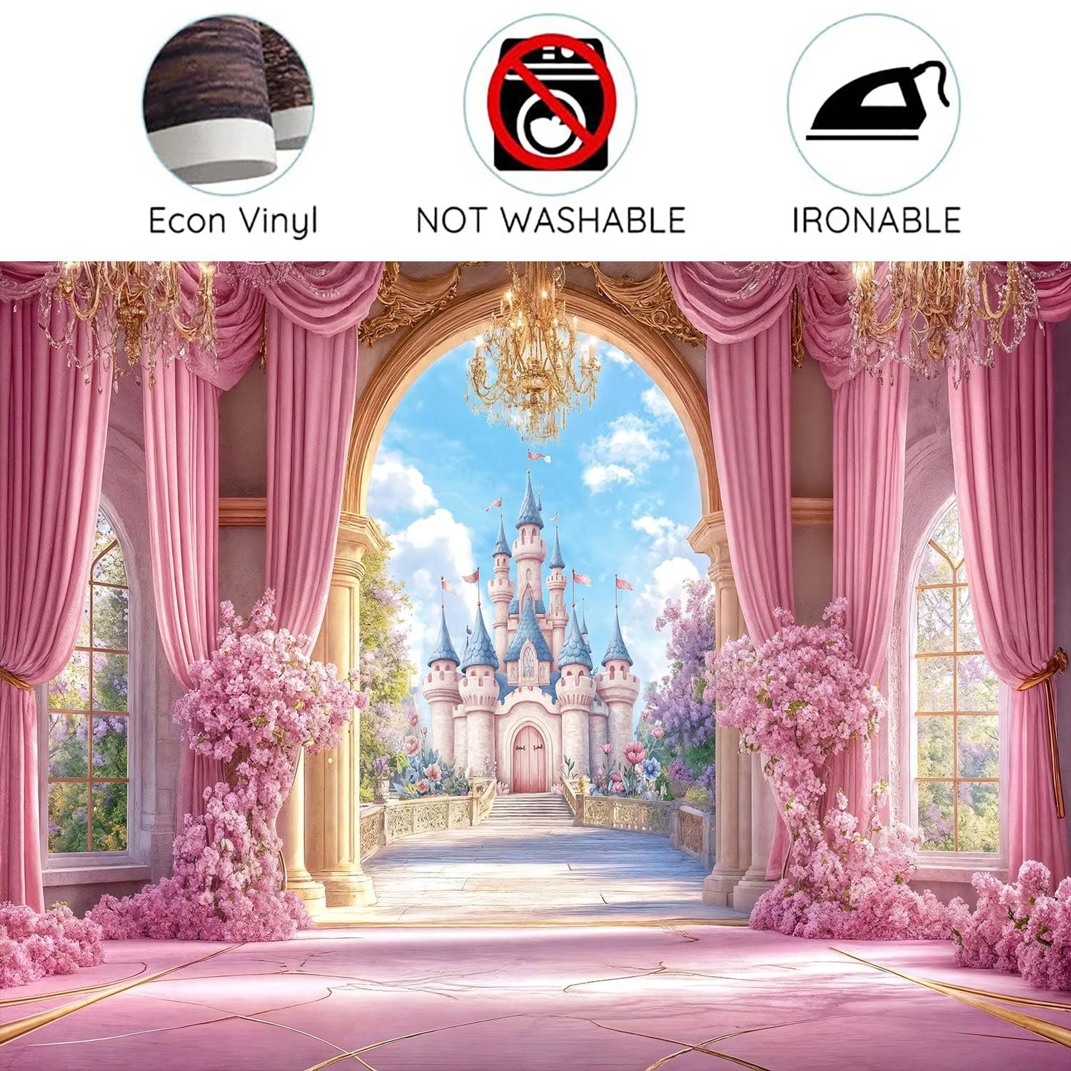 10X8ft Princess Castle Backdrop Pink Fairy Tale Wonderland Floral Arch Girls …