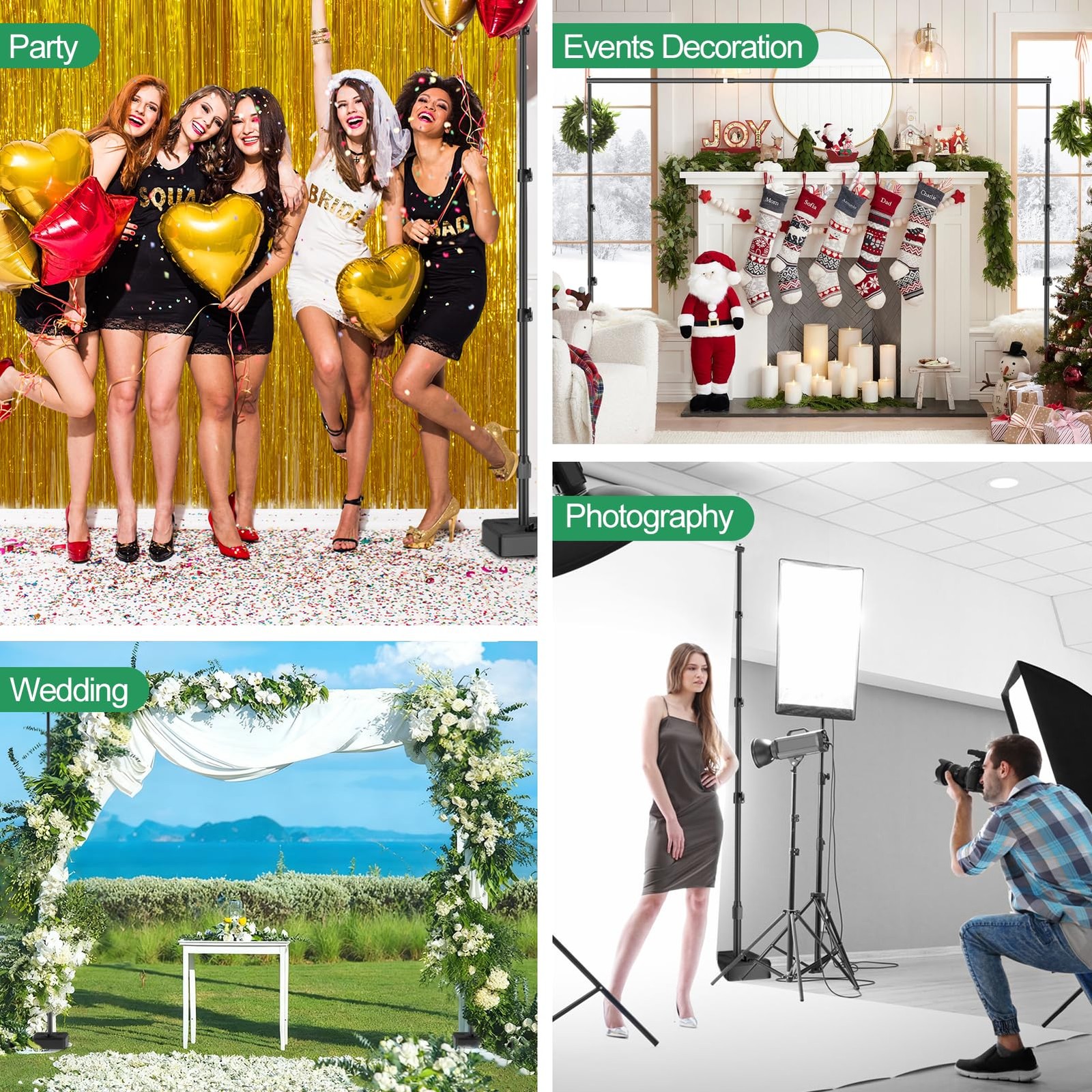 Backdrop Stand with Heavy Duty Water Tank Base 8.5x10ft Adjustable Metal Phot…