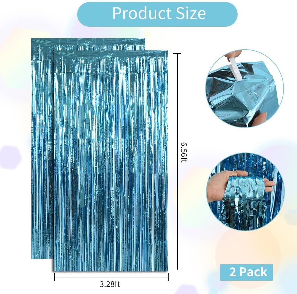 BEISHIDA 2 Pcs Light Blue Door Streamers Tinsel 3.28ft x 2, 01-light blue