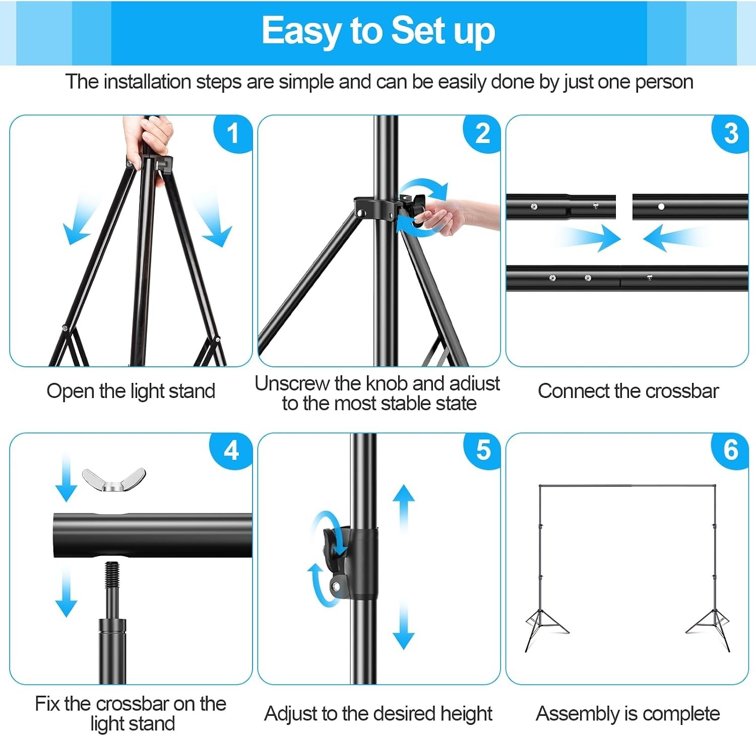 Heavy Duty Backdrop Stand, 10 x 10ft Adjustable Photo Background Support Syst…
