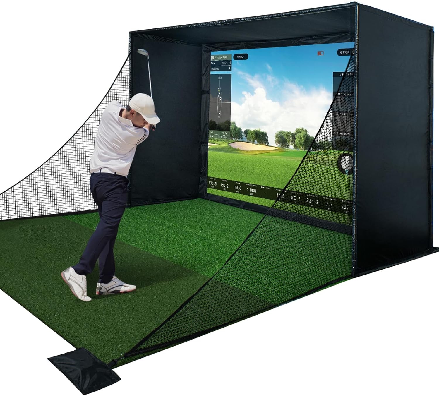 Indoor Golf Simulator Cage with Heavy Duty Triple-Layer Impact Screen for Home