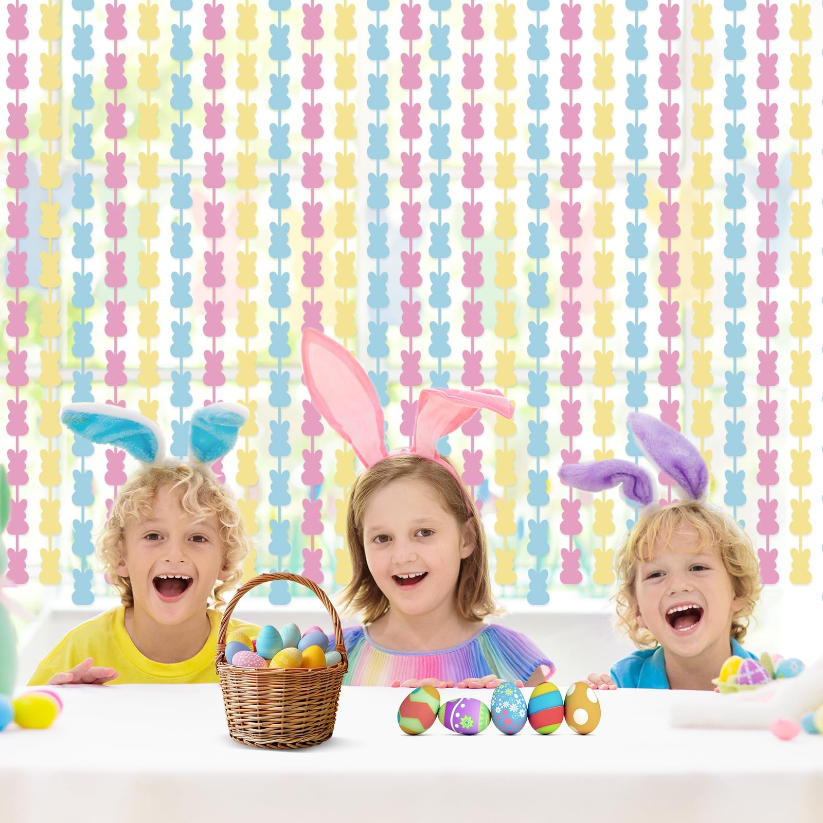 Easter Decorations Foil Fringe Curtains: 2 Pack 3.3 X 6.6 pink, yellow, blue
