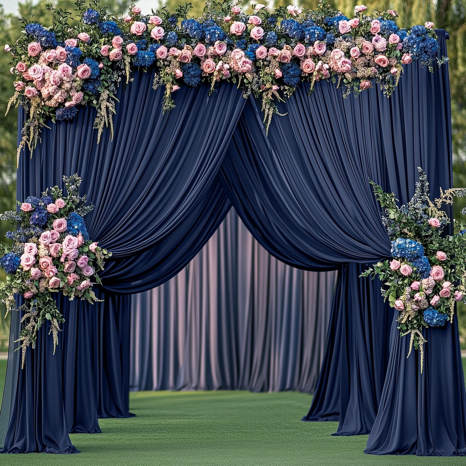 2 PCS 10×12 ft Navy Blue Wrinkle Free Polyester Photo Backdrop Curtain Drapes