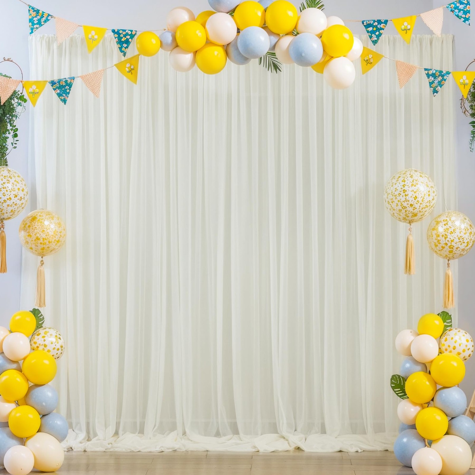 Tulle Backdrop Curtains Ivory 20×10 Sheer Wedding Photo Background Party Drape