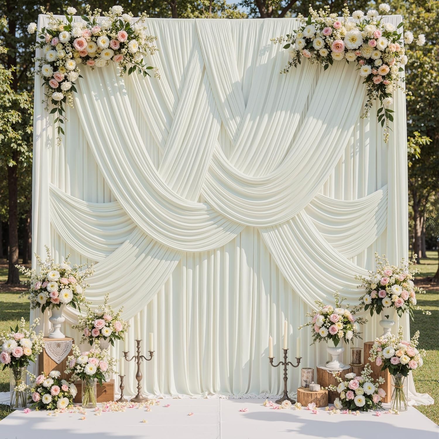 Sleek 6-Panel Ivory Backdrop Curtain – Perfect for Celebrations & Special Events