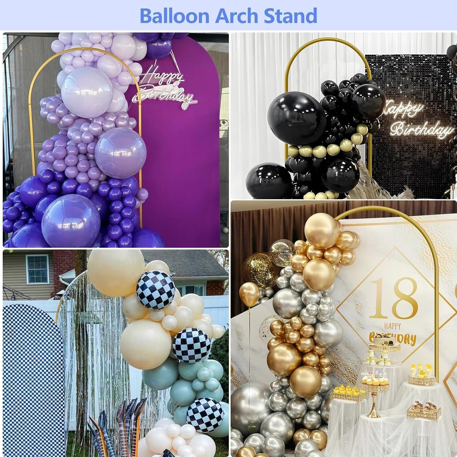 6 Ft Gold Arch Backdrop Stand for Weddings and Events with Ground Nails