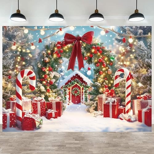 Winter Snow Scene with Candy Canes – Christmas Photography Backdrop