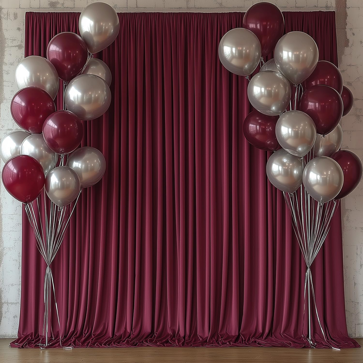 2 Panels 5x10FT Burgundy Backdrop Curtains, 10x10FT Total, Rod Pockets, Fabric