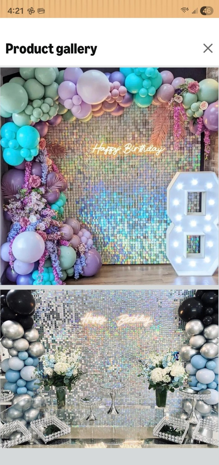 WUHANG S-24 Square Sequin Shimmer Backdrop, 24 Panels 11.8×11.8 in