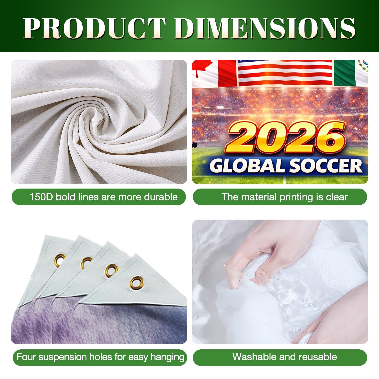 2026 Global Soccer Banner 71×43 Inches Soccer Party Decorations Football Even…