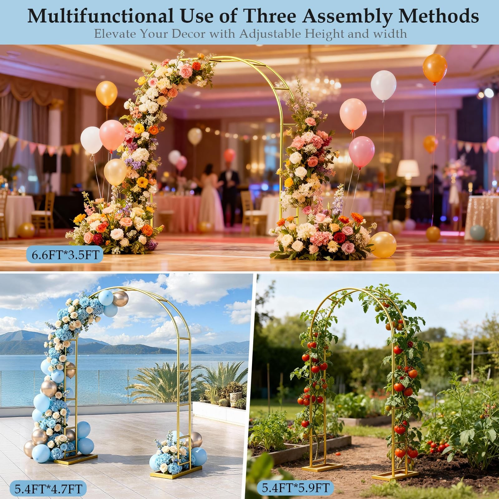 Arch Backdrop Stand,6.6FTx3.5FT Metal Pergola Arbors,Gold Garden Wide Arbors …