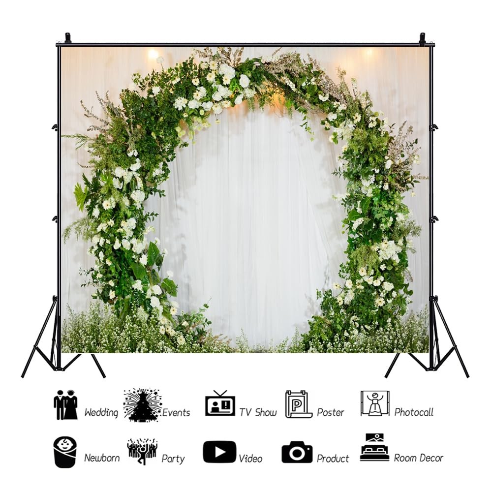 10x8ft White Green Bridal Shower Backdrop Wedding Reception Floral Flowers
