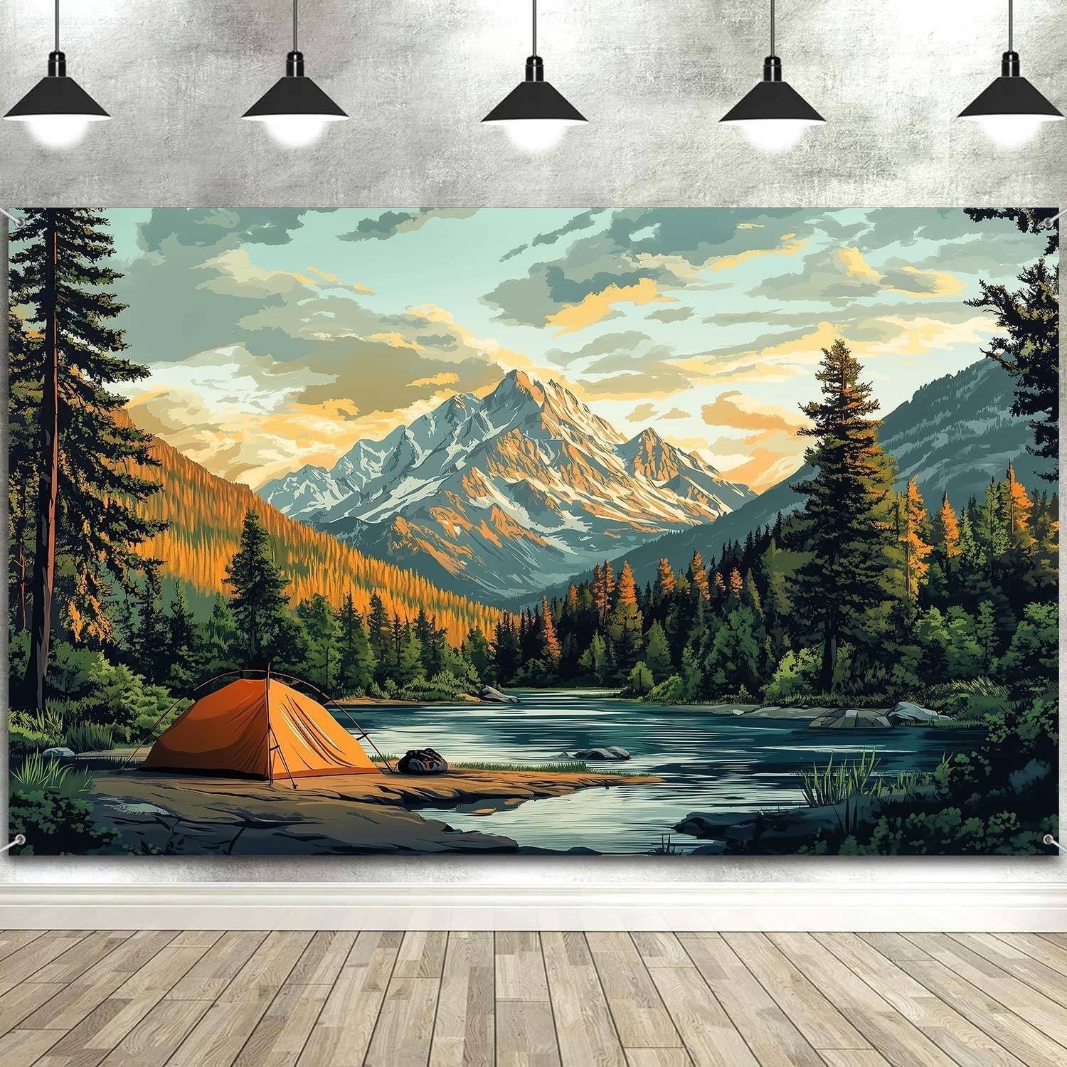 10X8ft Nature Mountain Forest Camping Backdrop Scene Orange Tent Camping Adve…