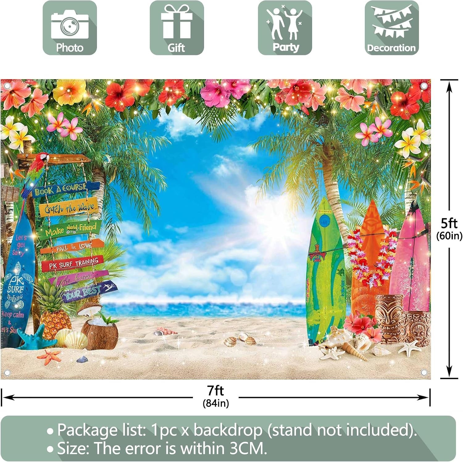 7x5ft Hawaiian Beach Backdrop Tropical Flowers Palm Leaves Party Photo Booth …
