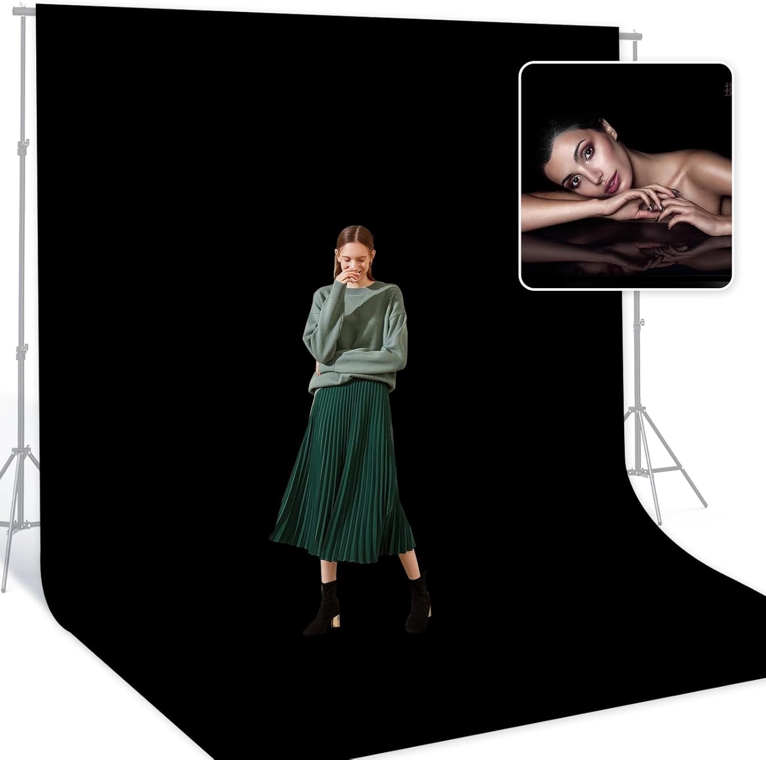 Versatile 10 x 20 Ft Black Backdrop Screen – Ideal for Photoshoots & Streaming