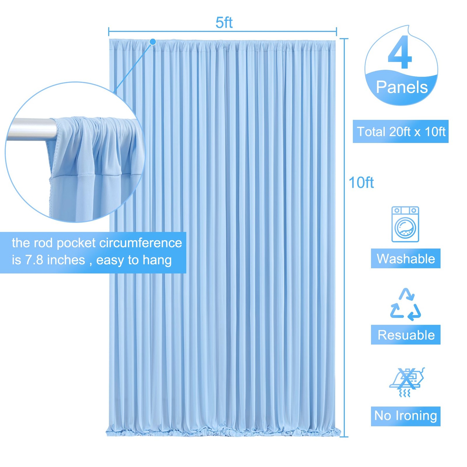 20ft x 10ft Free Baby Blue Wedding Backdrop Curtains for Party Bridal Shower …