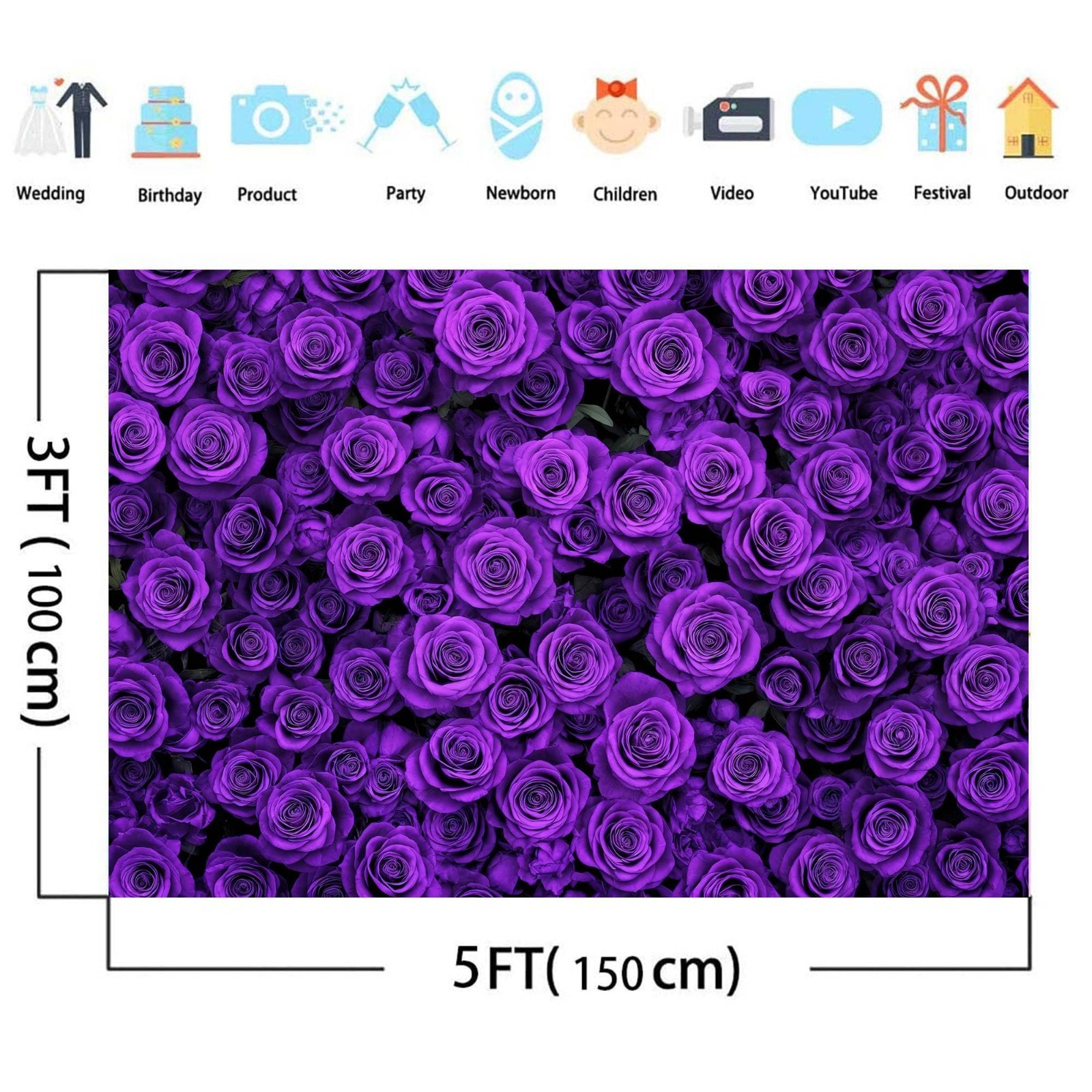 7×5 ft Purple Floral Backdrop – Flower Wall for Photography, Parties, Weddings &