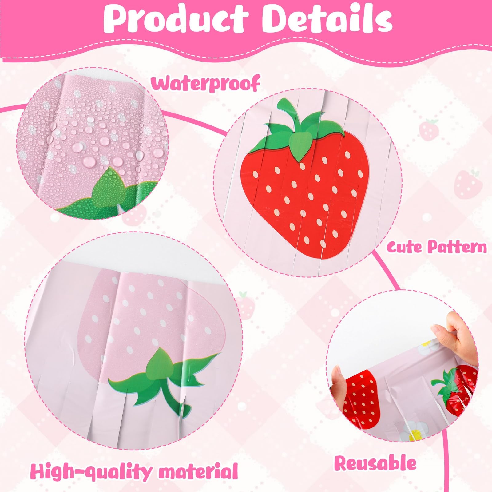 2 PCS Strawberry Foil Fringe Curtain Birthday Party Backdrop 3.3×6.6 FT