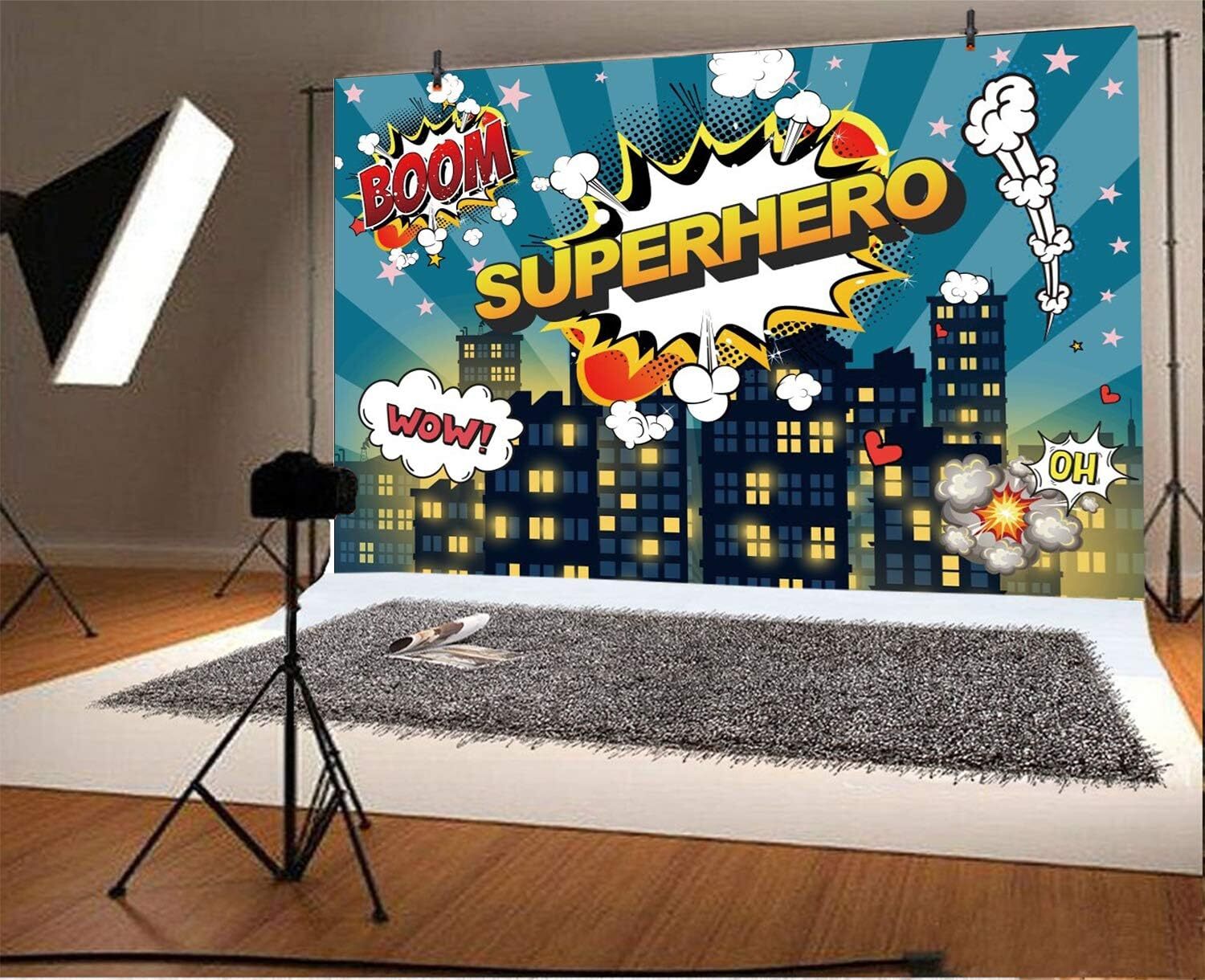 Little Superhero Photo Backdrop Comic City Night Scene Building Background Kids
