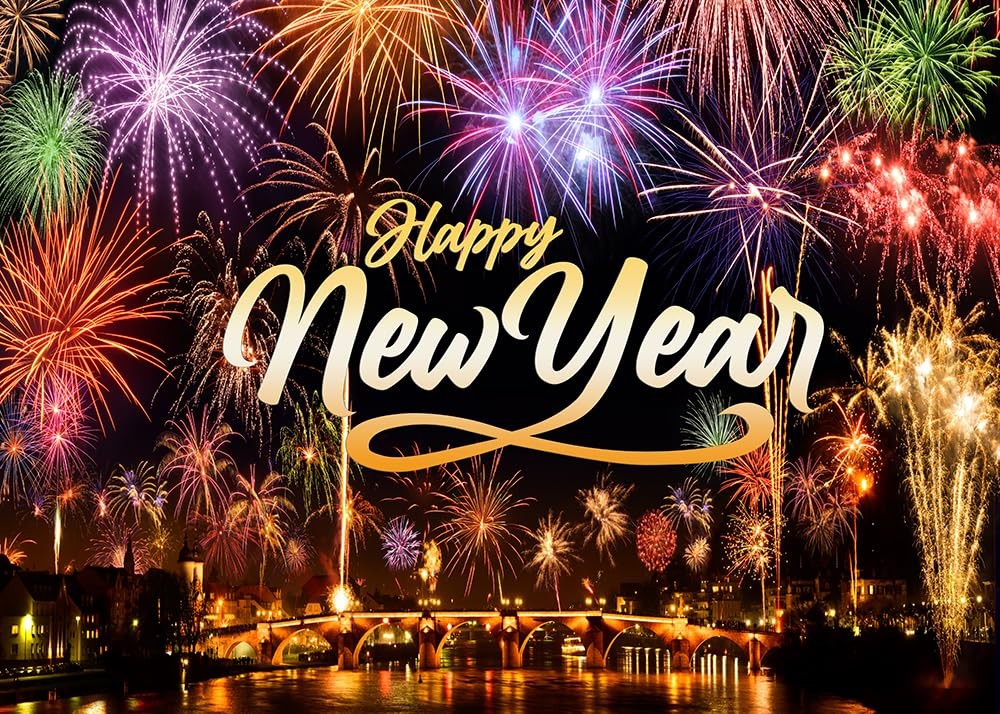 7x5ft Happy New Year Photography Backdrop Eve Night City Fireworks Show Party