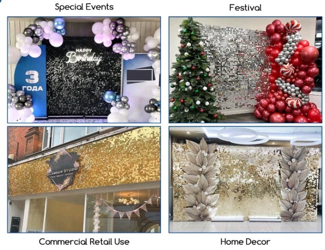 COKAOBE Silver Shimmer Wall Backdrop Square Sequin Panel 24PCS