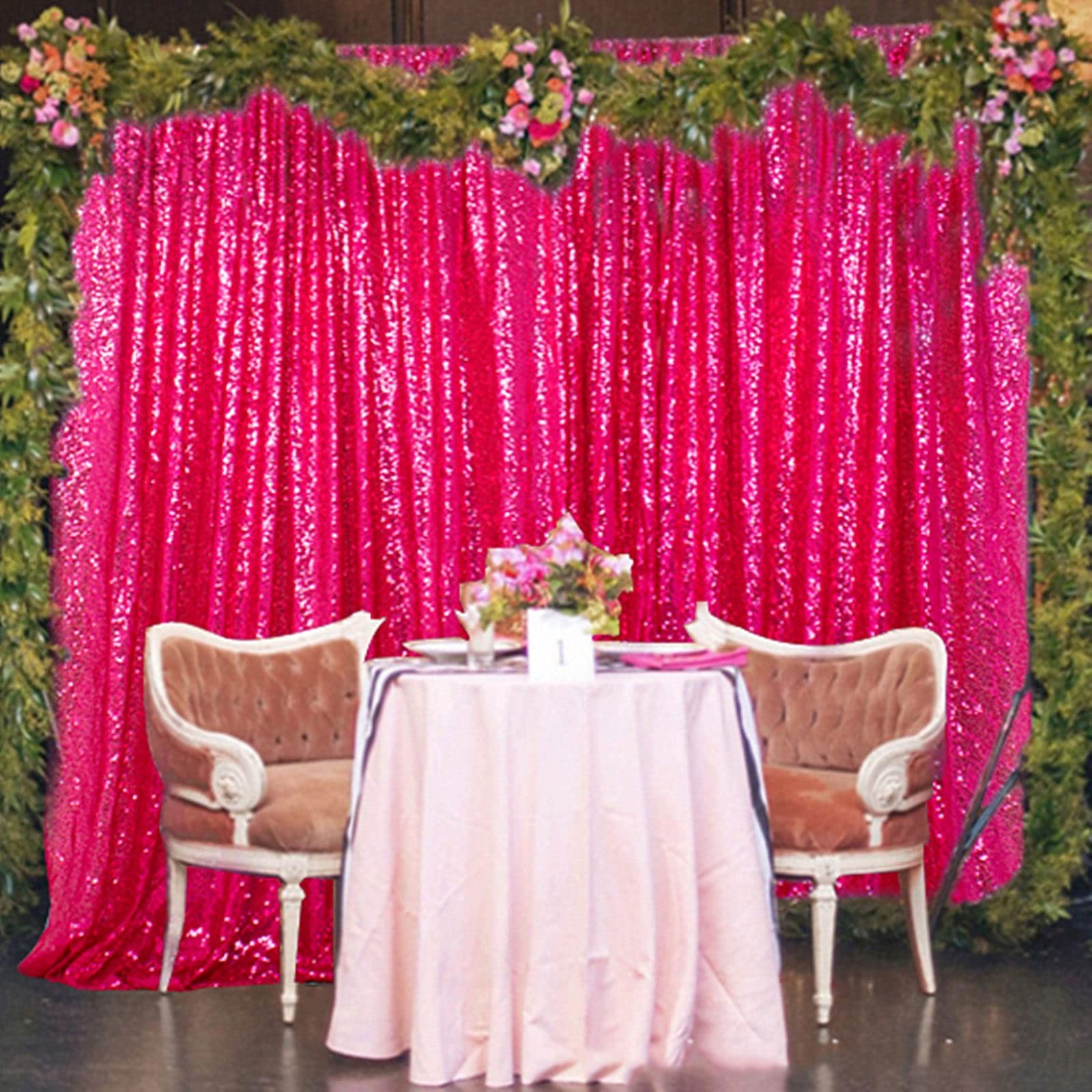 7×7 Feet Fuchsia Glitter Sequin Backdrop Christmas Wedding Party Photography