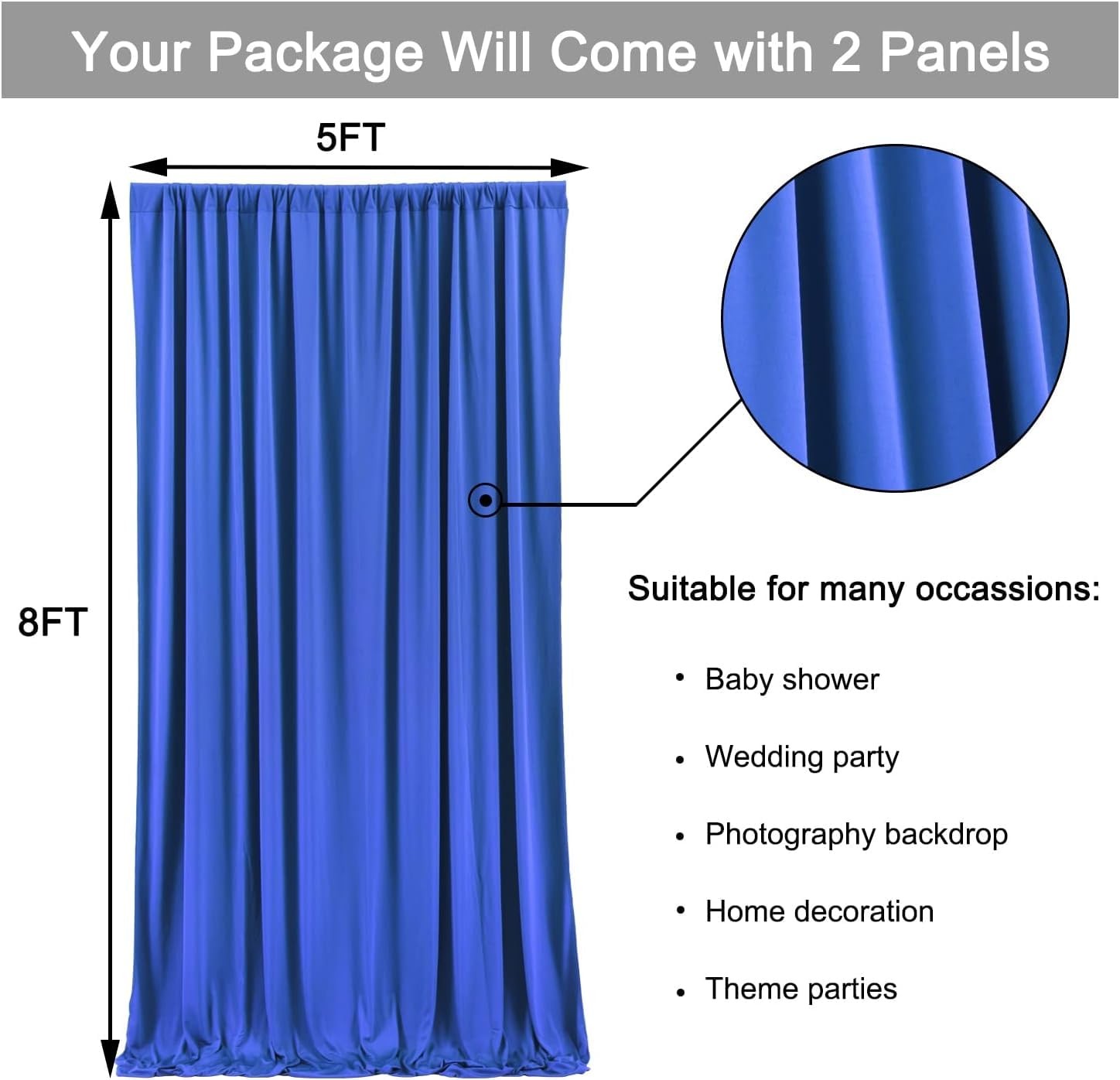 Wrinkle Free 10×8 ft Royal Blue Backdrop Curtains for Parties, Polyester Back…