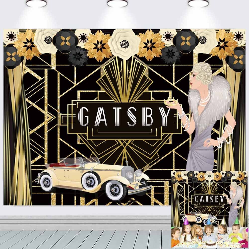 The Great Gatsby Birthday Backdrop Banner Baby Shower Party Supplies 7x5Ft