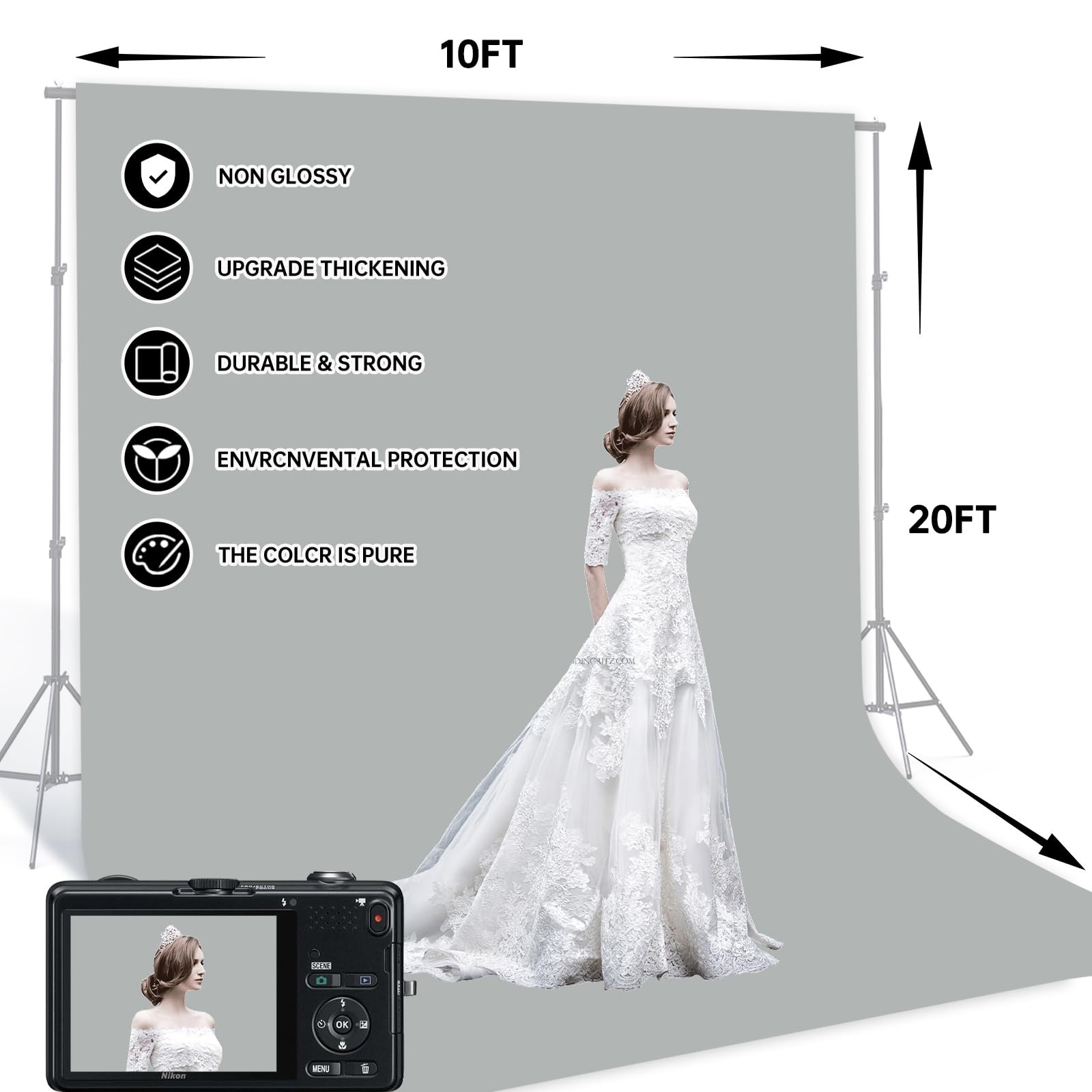 Light Grey 10 x 20 Ft Large Screen Backdrop Cloth for Photography, Non-Reflec…