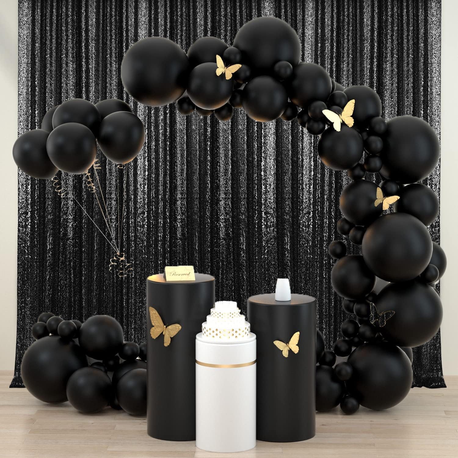 4 PCS 2x8ft Black Sequin Backdrop Curtains Glitter Photography Background Hub