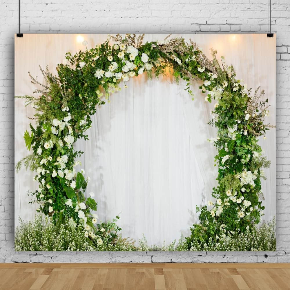 10x8ft White Green Bridal Shower Backdrop Wedding Reception Floral Flowers