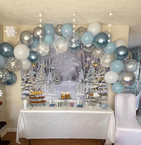 Winter Scene Backdrop Snow Forest Party Decorations for 7x5ft(82″x60″) White