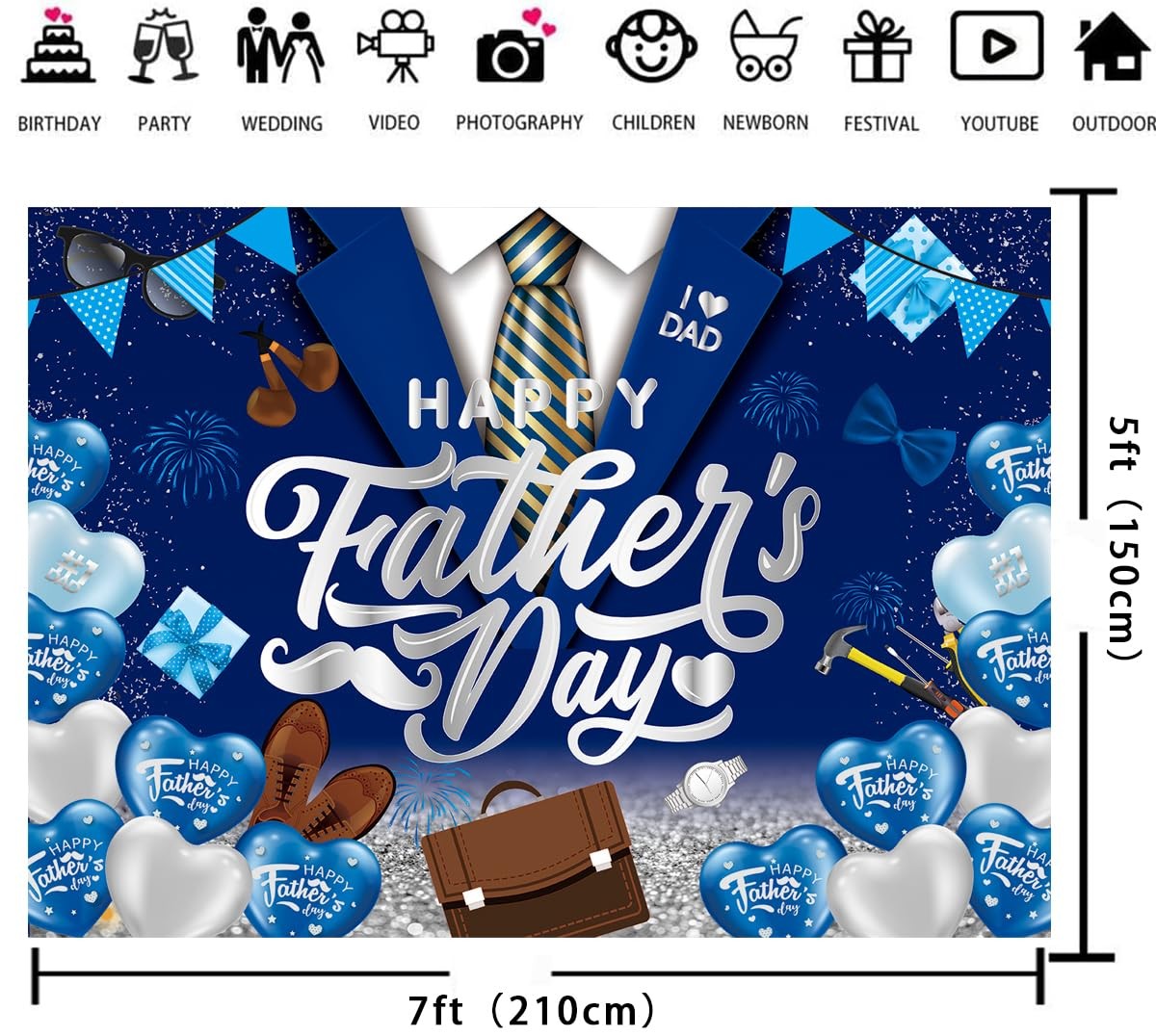 Happy Father’s Day Backdrop Decorations Indoor Outdoor Banner for Photography