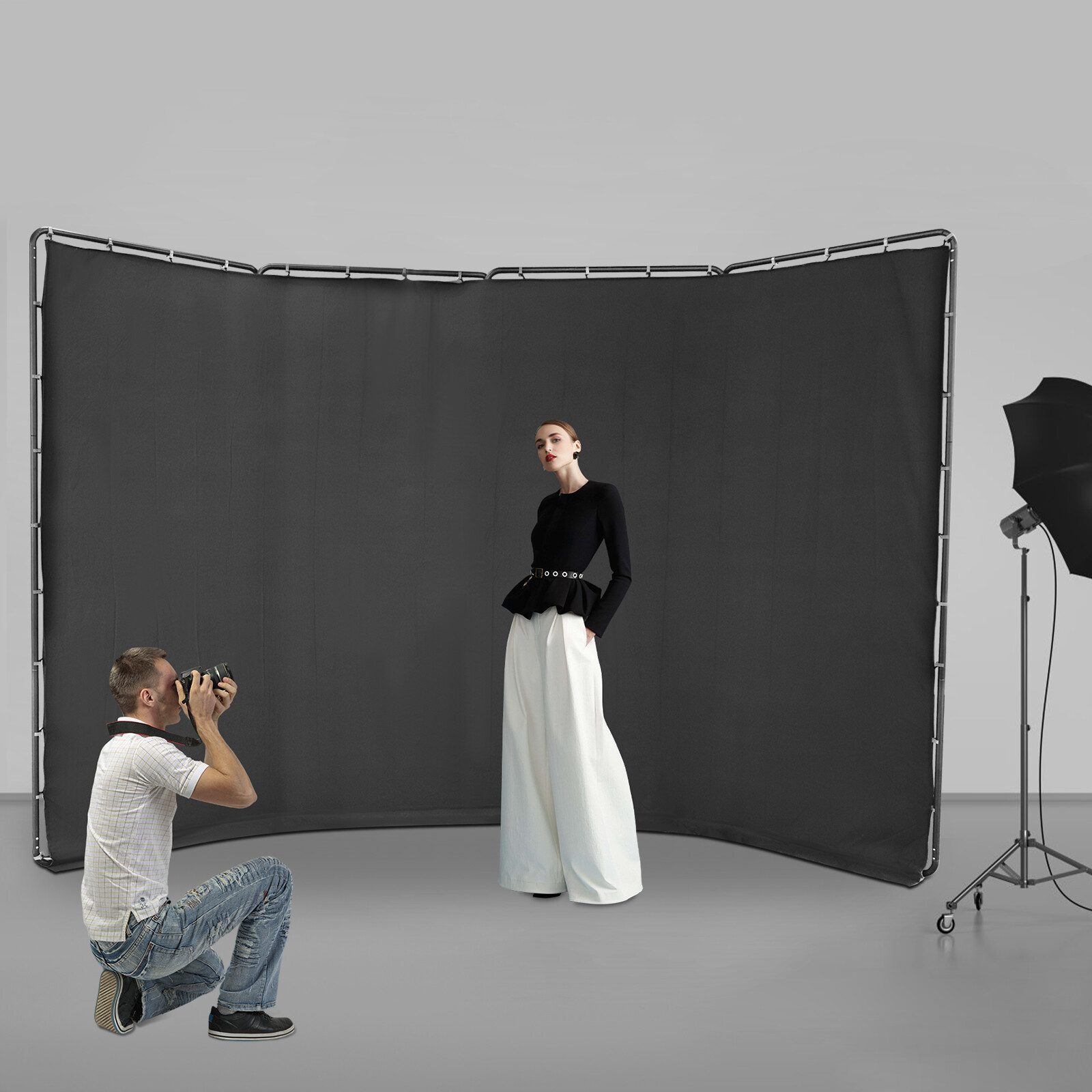 Backdrop Stand Floor Standing Photography Backdrop Stand w/Black Cloth 4*2.4m~