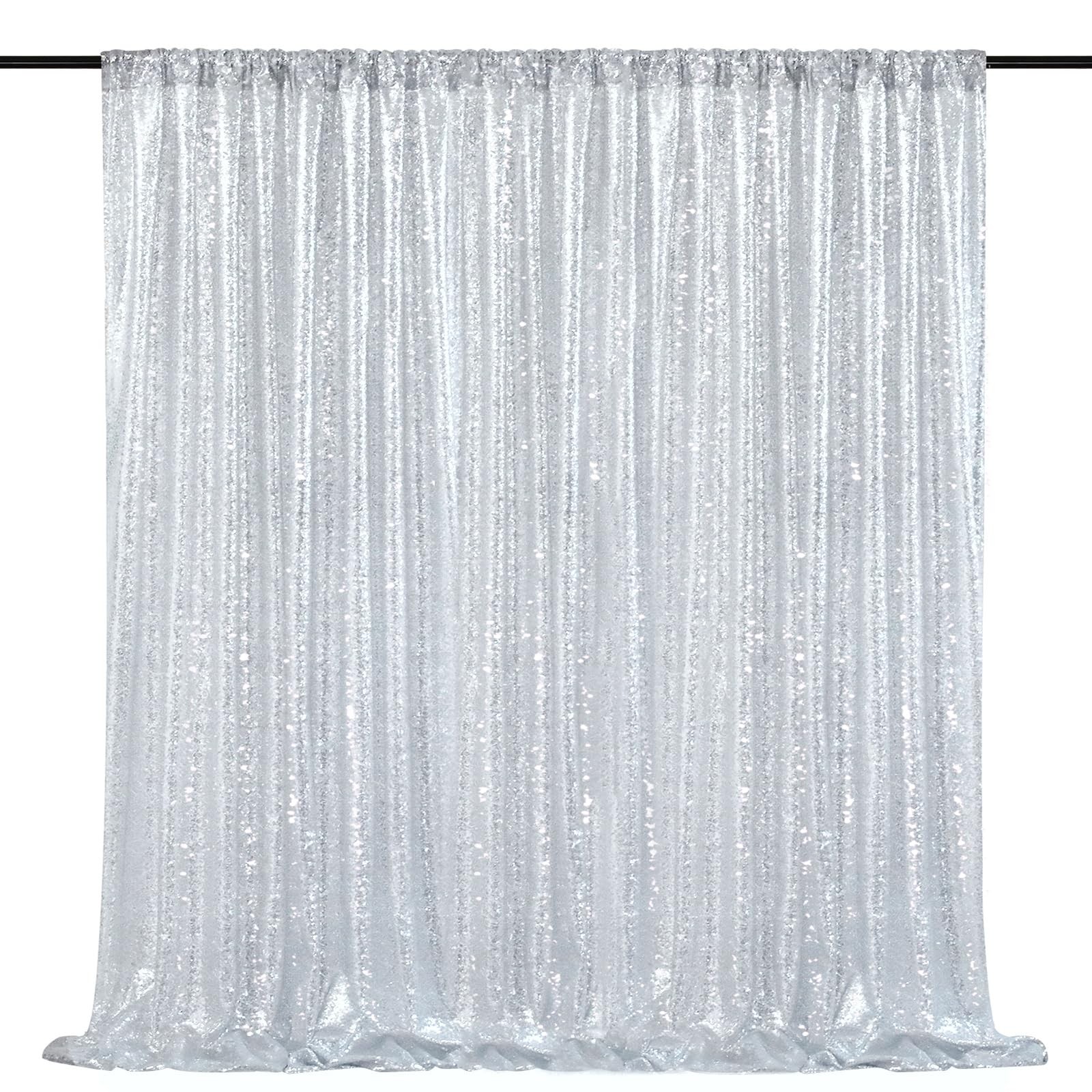 Silver Sequin Backdrop 7ft x 7ft Glitter Photo Booth Backdrop Curtains for We…