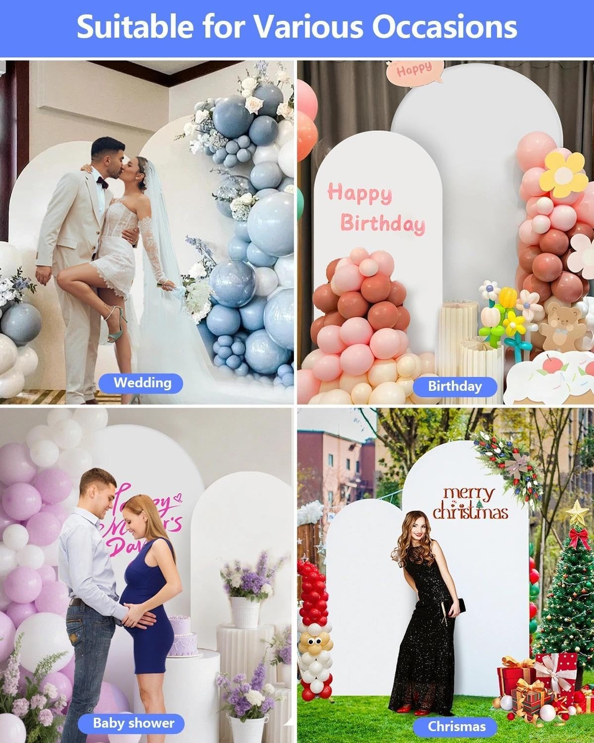 Metal Arch Backdrop Stand and Cover Set of 2 (7.2 ft/6 ft, White), Wedding Ar…