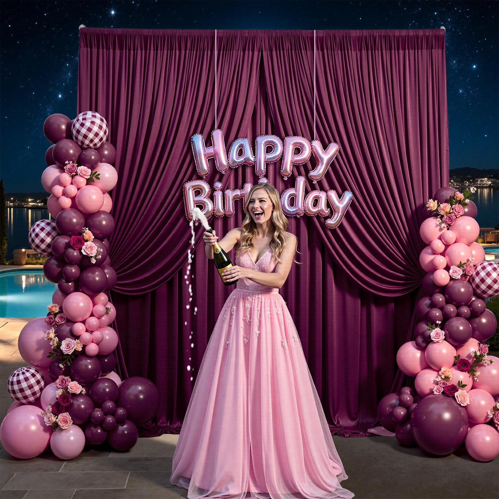 10x12ft Burgundy Backdrop Curtains Wrinkle Free Polyester Photo Drapes 2 PCS
