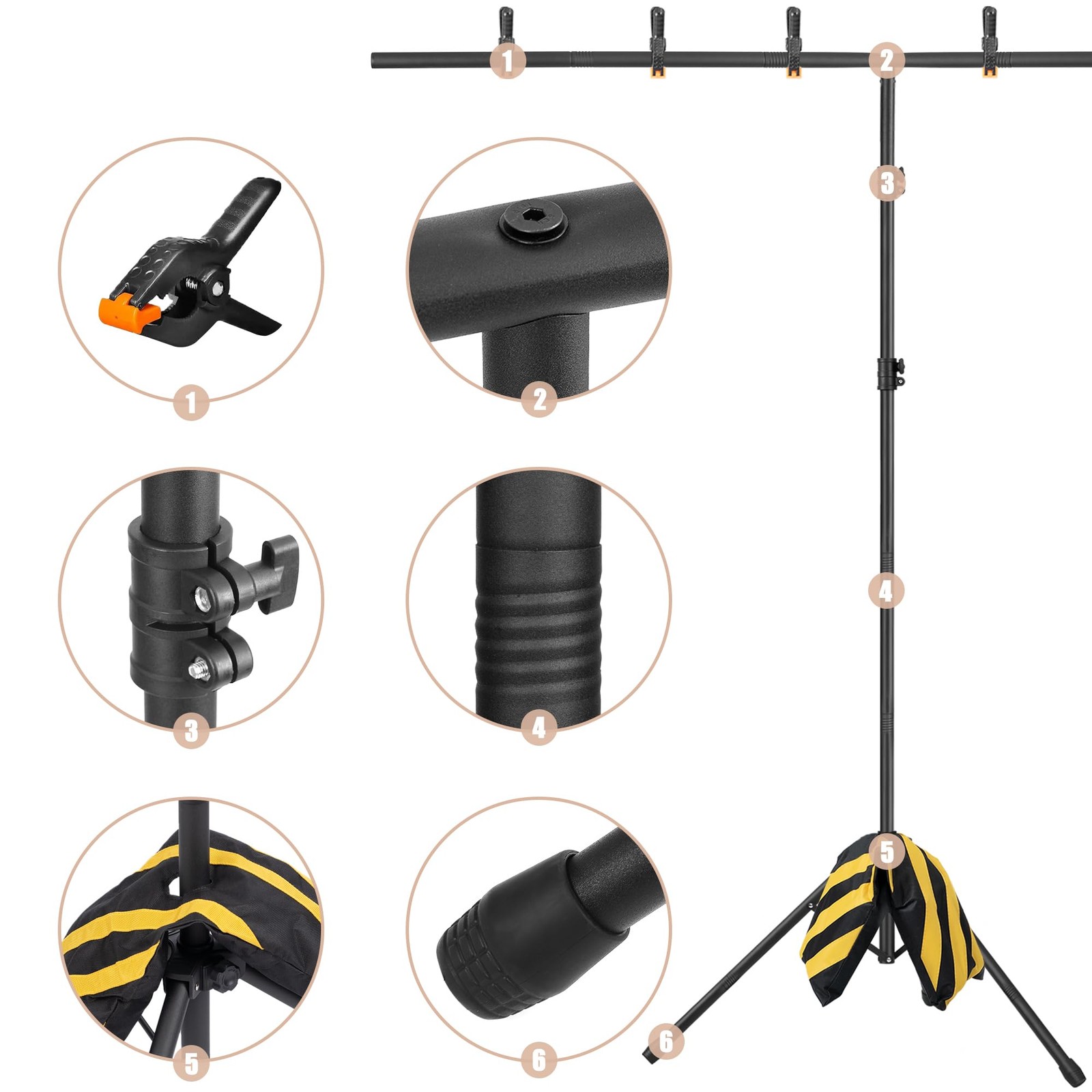 8x5ft T-Shape Backdrop Stand, Adjustable Background Support Stand Kit, Portab…